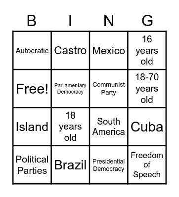 Latin America Government Bingo Card
