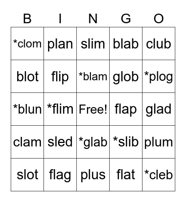 l blends short vowels Bingo Card