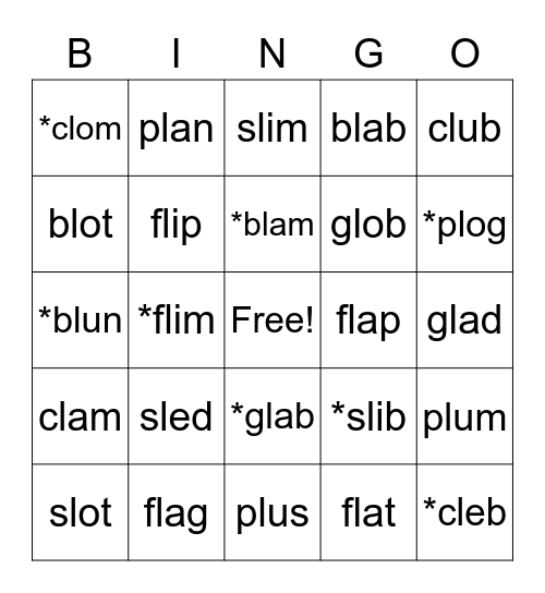 l blends short vowels Bingo Card
