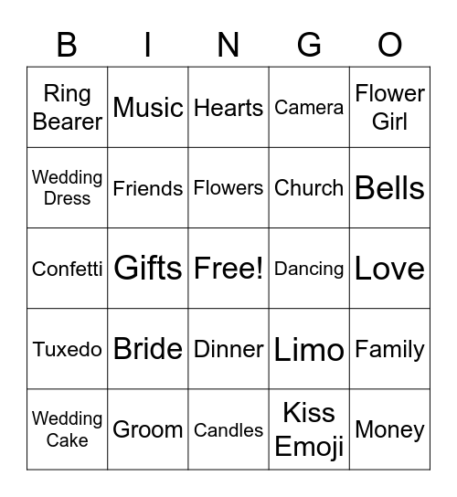 Wedding Bingo for Mrs. Chiavola!!! Bingo Card
