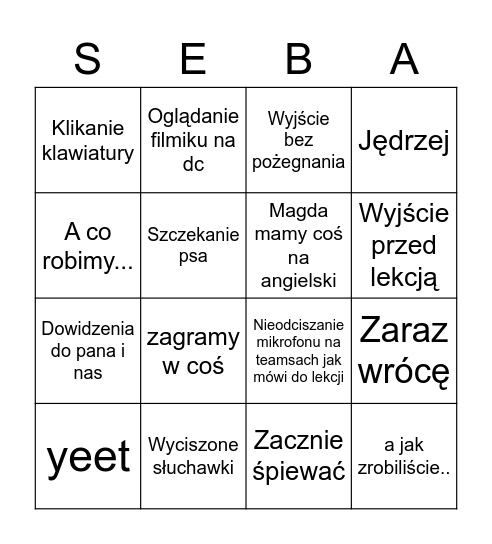 Seba Bingo Card