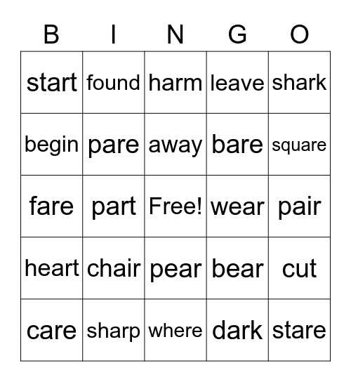 Spelling Words -2/26 Bingo Card