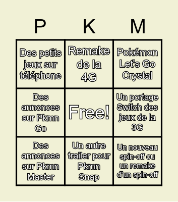 Pokemon Presents Bingo Card