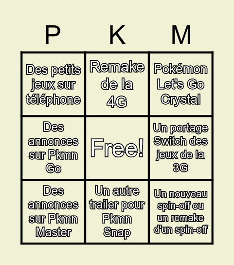 Pokemon Presents Bingo Card