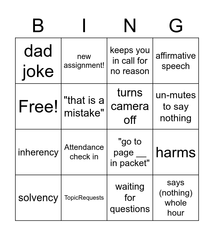 Bassett Bingo Card