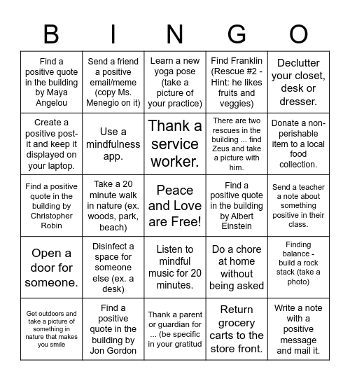 Positively Bingo Scavenger Hunt Bingo Card