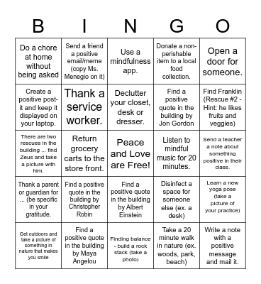 Positively Bingo Scavenger Hunt Bingo Card