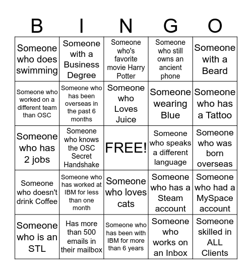 OSC Bingo Card