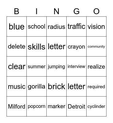 Fingerspelling Bingo Card