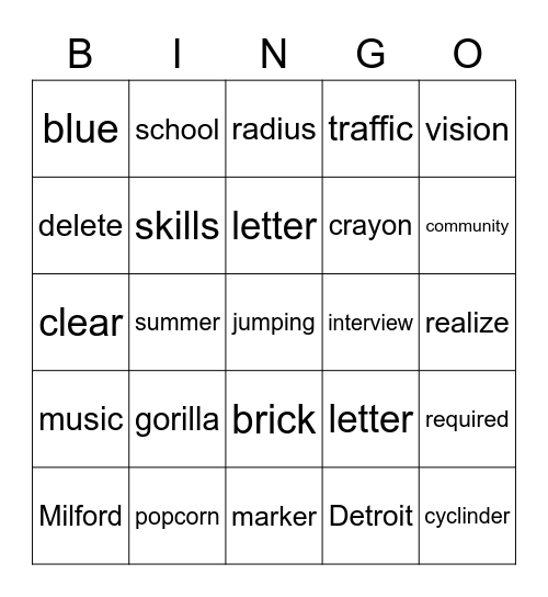 Fingerspelling Bingo Card