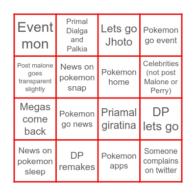 Pokemon presents bingo Card