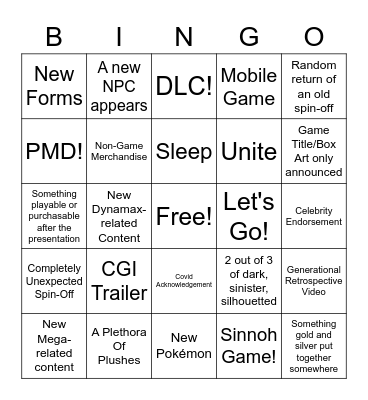 Pokemon Direct Bingo Card