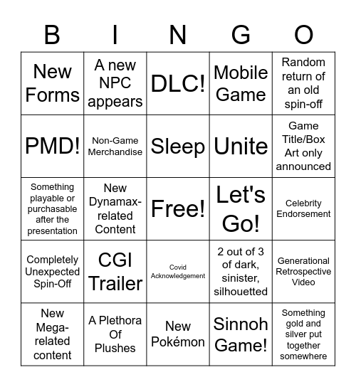 Pokemon Direct Bingo Card