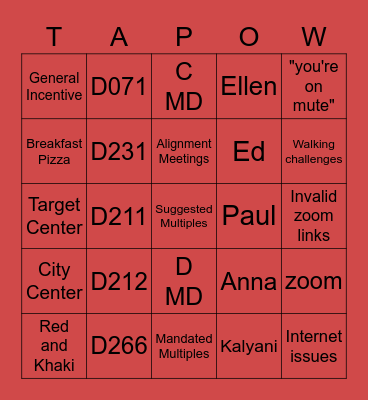 F+B PPCOE TAPOW! Bingo Card