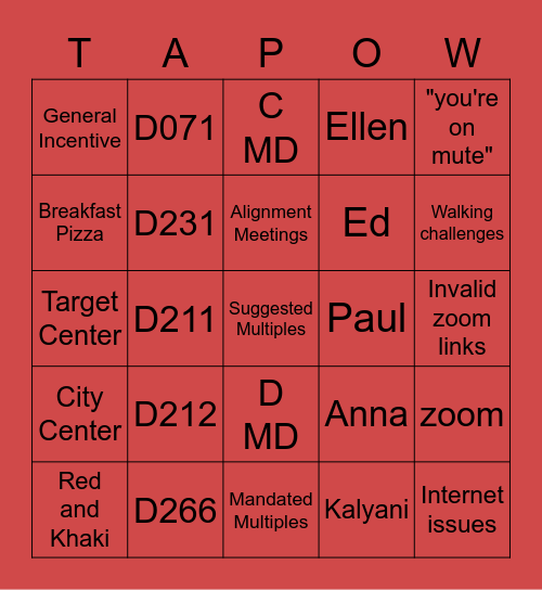 F+B PPCOE TAPOW! Bingo Card