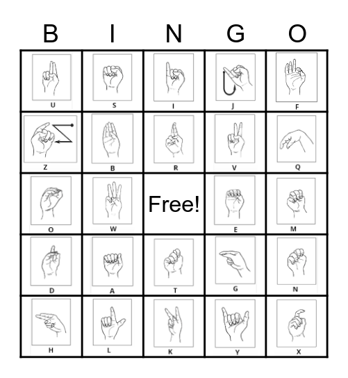 American Sign Language Bingo Card