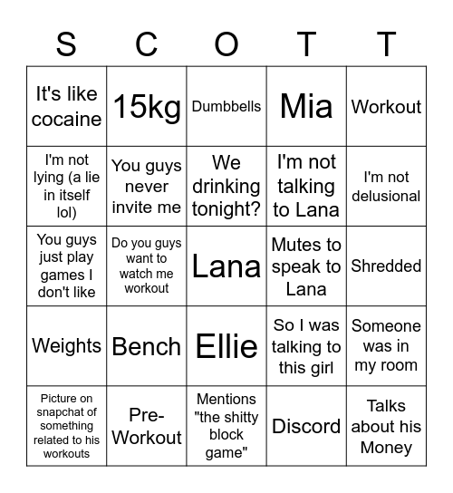 Scott Bingo Card