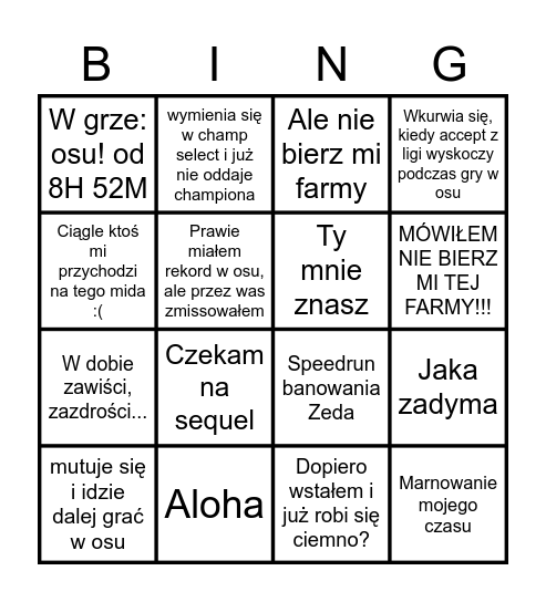 Myszonowe Bingo Card