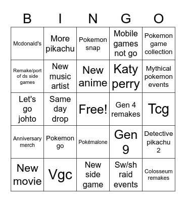 Pokemon 25th anniversary Bingo Card