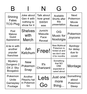 Pokemon Direct Bingo Card