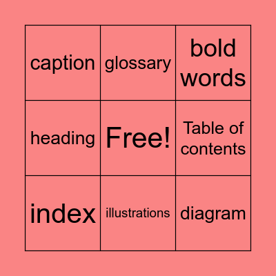 Text Feature Vocab Bingo Card