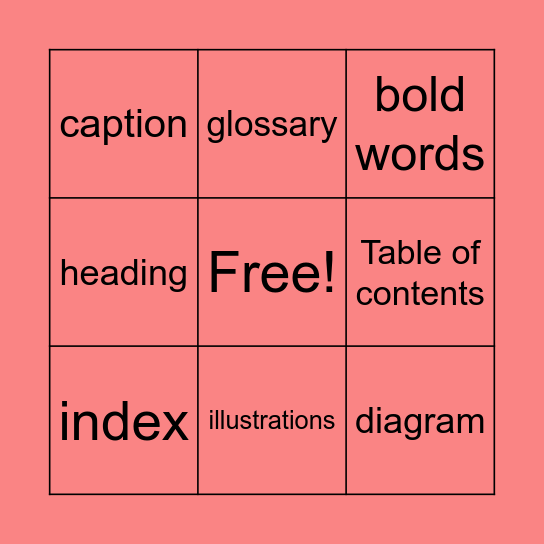 Text Feature Vocab Bingo Card