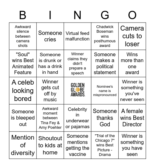 Golden Globes 2021 Bingo Card