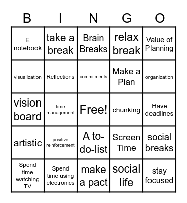 Time Management Bingo Card
