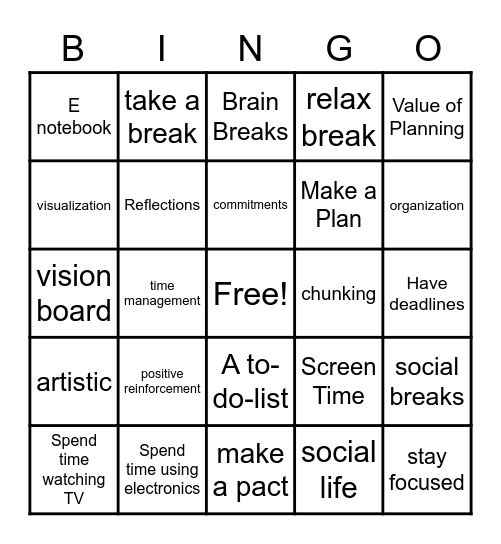 Time Management Bingo Card