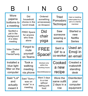 Colliers WFH Bingo! Bingo Card