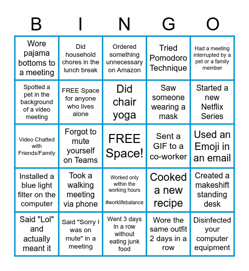 Colliers WFH Bingo! Bingo Card