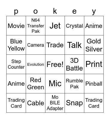 Pokemon 25 Bingo Card