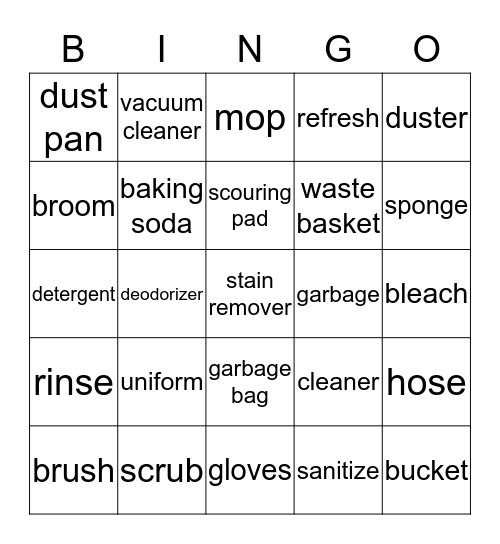 Housekeeping Bingo! Bingo Card