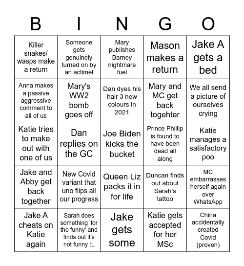 Will 2021 Do Us Dirty? Bingo Card