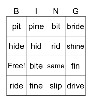 Short i/Long i Bingo Card
