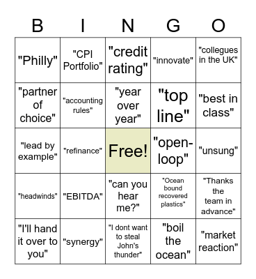 CPI Bingo Card