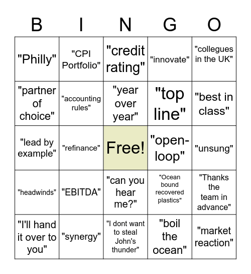 CPI Bingo Card