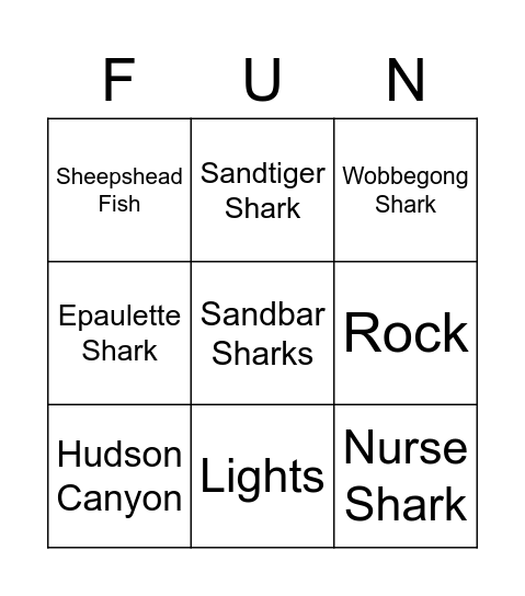 NYA Shark Bingo Card
