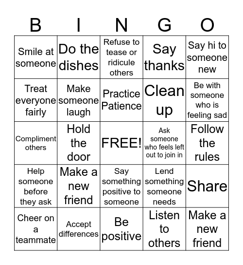 Kindness Bingo Card