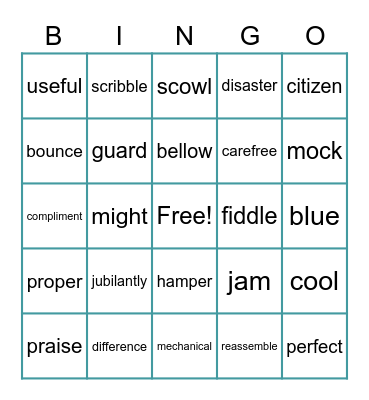 Vocabulary Review BINGO Card