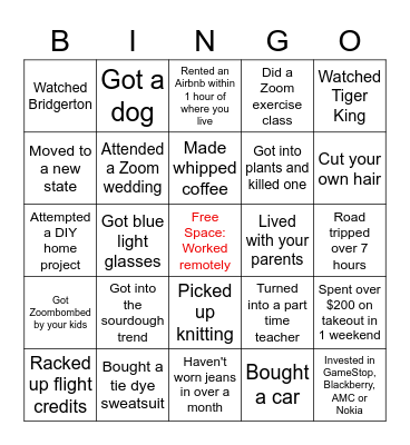 Outcast East Quarantine Bingo Card