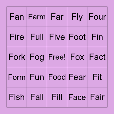 'F' is Fun! Bingo Card