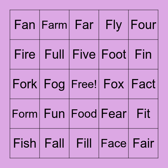 'F' is Fun! Bingo Card
