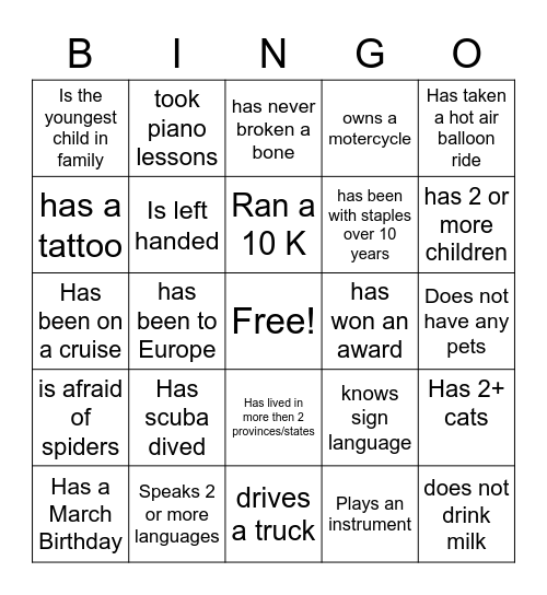 Co worker Bingo Card