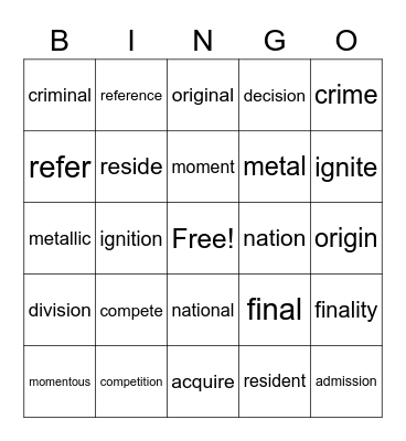 Untitled Bingo Card