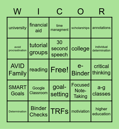 WICOR Bingo Card