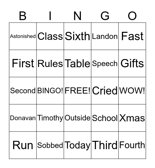 3rd Grade Vocabulary  Bingo Card