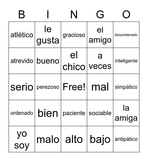 ¿Cómo eres? Bingo Card