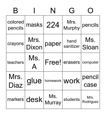 Back to School BINGO! Bingo Card