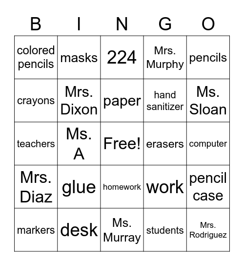 Back to School BINGO! Bingo Card